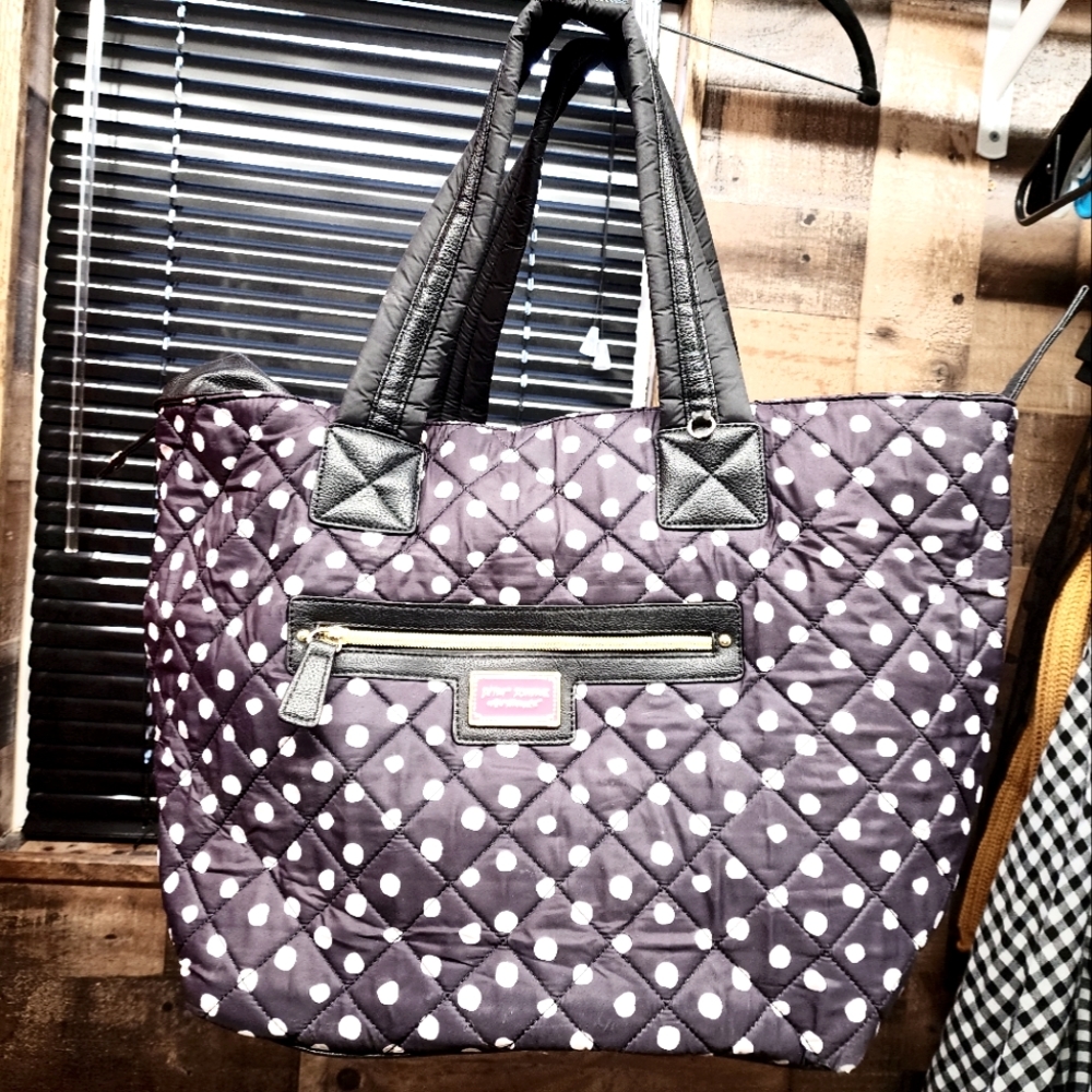 Betsey Johnson navy blue and white polka dot tote purse